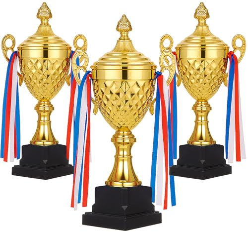 Liliaafar Soccer Trophy Large Gold Trophy Cup Metal Trofeos De Futbol Soccer for Sports Championships Basketball Competitions Tournaments Ceremony Celebration Party Gift(3 Pcs,11 x 5.5 Inch)