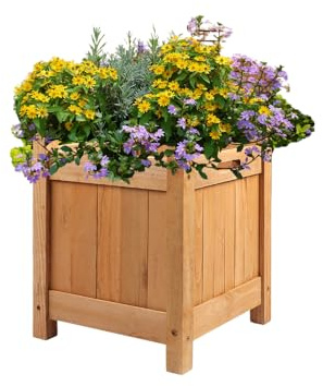 Garden Mile Garden Wooden Square Flower Planter Planting Outdoor Display Flower Ornament Lawn Patio Porch Decor Wooden Design Decorative Garden Feature For Plants & Shrubs