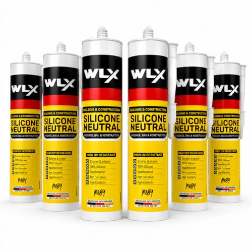 Neutral transparent silikon – UV-beständig, mögelbeständig, vattentät – tätningsmedel för badrum, kök, fönster och konstruktion – 310 ml (6)