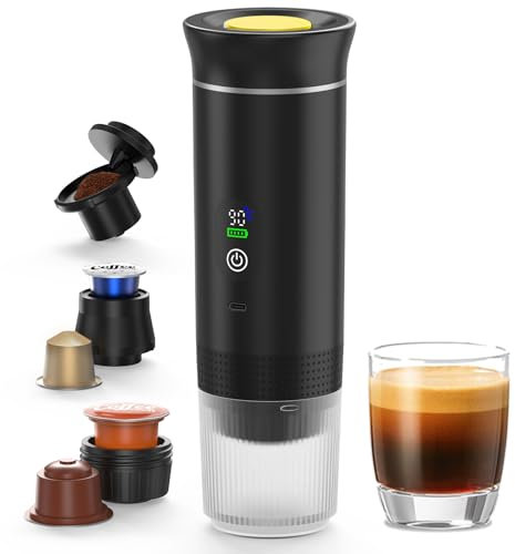 CIOXSOIO Macchina Caffè Portatile 3 in 1 Macchina Caffe, Senza Fili & Auto-Riscaldante, Caffettiera Elettrica Compatibile con Piccole Capsule, Grandi Capsule, Caffe Macinato
