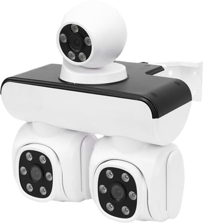 Plyisty Telecamera di Sicurezza con Obiettivo Triplo, Visualizzazione WiFi a 360 ° WiFi da 5 MP Esterne, Rilevamento Umano AI, Audio a 2 Vie, IP66, (Spina degli Stati Uniti)