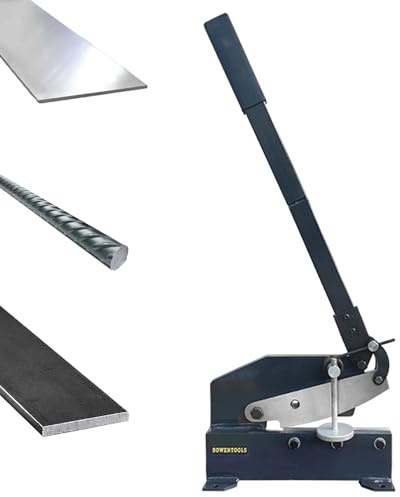 HS-8 Sheet Metal Cutter, 8” Blade Throatless Metal Shears for Cutting Steel Plate, Flat Steel, Rebar, Heavy Duty Workbench Mount, Prolonged Handle, Hold-Down Plate