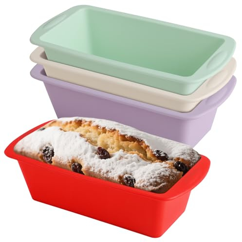 Kievano Moules à Gâteau Mini en Silicone – Lot de 4 Rectangulaires 20 x 9,5 x 5,5 cm – pour Pain, Gâteau, Toast et Desserts, Compatibles Four et Friteuse à Air