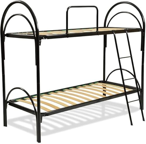 Am Group Home LETTO A CASTELLO DOPPIO ARCO SCOMPONIBILE SALVASPAZIO CON RETI A DOGHE 80X190 E TELAIO IN ACCIAIO CON SCALETTA E SPONDA ANTICADUTA (Nero, Una piazza)