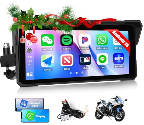 8.1 Motorcycle Wireless CarPlay & Android Auto Screen,Android System with 2G+32G, Waterproof HD for Moto Motorbike Touchscreen Car Stereo Support Bluetooth, GPS, Siri, USB Upgrade TF
