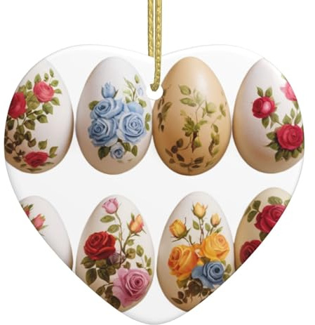 Weihnachtsbaum-Anhänger aus Keramik, Liebesanhänger, 6,9 x 7,6 cm, YYHHAOFA Ostereier, bemalt mit Rosen, leicht in Einkaufszentren und Geschäften aufzuhängen