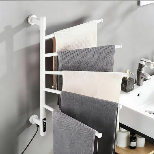 HRSMTY Portasciugamani Elettrico con Barre girevoli 180° 500 x 700 mm Scaldasalviette Elettrico Bagno Temperatura Regolabile 45-70°C Funzione Timer 75 W Portasciugamani Parete a Basso Consumo