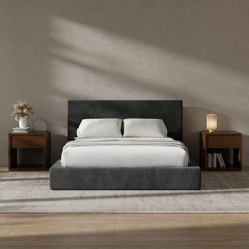 RECCI Cloud Polsterbett 90x200 cm mit gepolstertem Kopfteil, 5 cm weiche Schaumstoffpolsterung, doppelbett ohne Boxspring, leises Bettgestell im Schlafzimmer, familienbett (Schwarz) (90x200cm)