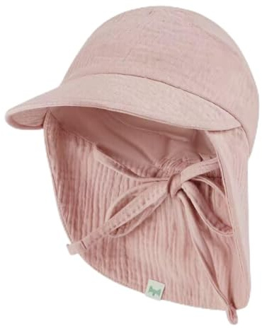 Petinard Label Musselin Schirmütze Sonnenhut mit Nacken- und Ohrenschutz UV-Schutz (UPF 50+) für Babys und Kinder - Unisex (DE/NL/SE/PL, Numerisch, 52, Rosa)