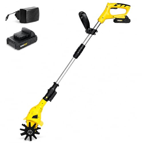 20V Cordless Electric Motor Hoe, 10 cm Working Width, 25 cm Working Depth, Ergonomic Double Handle, Battery and Charging Station Included