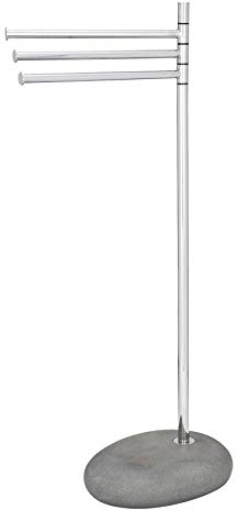 WENKO Handtuchständer Pebble Stone Grey mit 3 Armen - Kleiderständer, bewegliche Arme, Stahl, 38 x 84 x 23 cm, Chrom, Natur