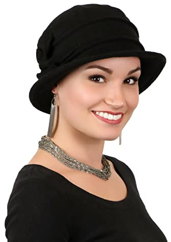 Fleece Flower Cloche Hat for Women Cancer Headwear Chemo Ladies Head Coverings Black
