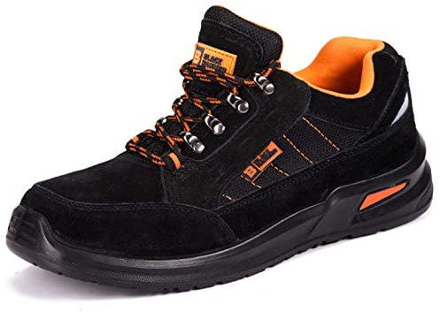 Black Hammer Steel Toe Safety Boots for Men with Midsole Protection Slip Resistant S1P SRC 9952 (11 UK) Black