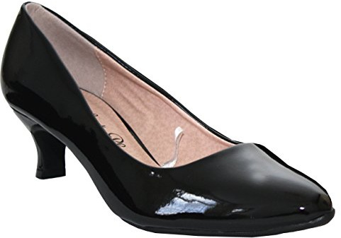 Comfort Plus Ladies Womens Wide Fit Memory Foam Patent Formal Slip On Kitten Heel Party Office Work Court Shoes - Sizes UK 3-8