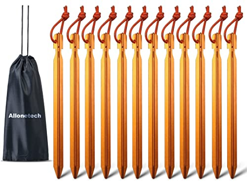 Paquete de 12 estacas para Tienda de campaña, 7075 estacas de Aluminio para Tienda de campaña, estacas Ligeras para Tienda de campaña, Accesorios de Camping, Color Naranja