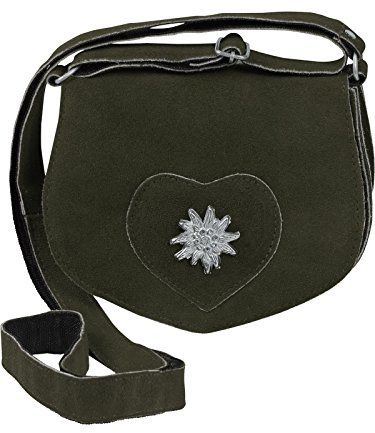 Harrys-Collection Damen Trachtentasche Leder Oktoberfest, Oliv | Echtleder Dirndltasche, edles Design mit Edelweiß Applikation, verstellbarer Trageriemen, Wiesn Handtasche für Damen