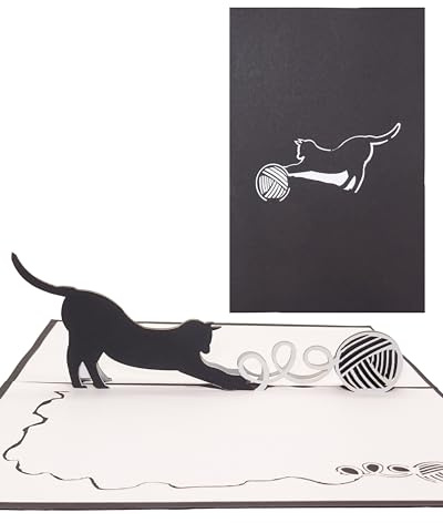 Pop-Up Karte Spielende Katze - Katzen Karten in 3D als Geburtstagskarte, Geschenk & Einladungskarten zum Geburtstag & Kindergeburtstag - Geschenkidee, Deko Katze Modell & Geschenkverpackung