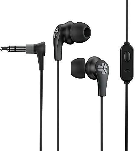 JLab Audio JBuds Pro Signature - Écouteurs filaires avec Microphone et Commandes de Piste, Pilotes en Titane de 10 mm avec Embouts en Gel et ailettes Cush (Noir)