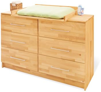 PINOLINO Wickelkommode Natura Ökologische, Extrabreite Wickelkommode, Wickelfläche, Wickelhöhe, Wickelaufsatz Abnehmbar, Buche, Geölt, 85 X 75 X 94 cm
