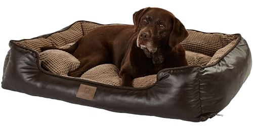 Bunty Tuscan Dog Bed, XL - Leather Look Pet Bed, Chew Resistant, Soft Fleece Interior, High Density Filling, Firm Insulating Base - Made in the UK - Extra Large
