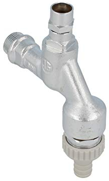 JS Auslaufventil 1/2 Zoll mit Steckschlüsseloberteil, RV und Rohrbelüfter, matt verchromt