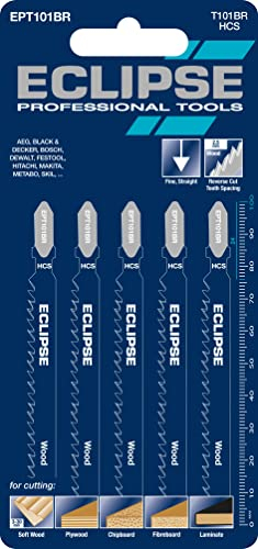 Eclipse Professional Tools EPT101BR Paquet de 5 lames de scie sauteuse à coupe fine de 10 DPP avec dents inversées pour bois et stratifié, Silver