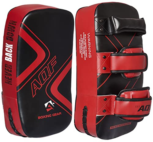 AQF Thailändska Kickboxning Strike Böjd Arm Pad Mma Fokus Muay Punch Sköld Mitt (Par, Röd)