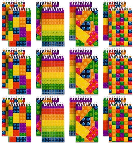 Bedwina Mini Building Block Notebooks (Bulk of 32) Spiral Notepads In Assorted Brick Styles, In Kids Pocket Size, For Birthday Party Favors, Goodie Bag Stuffers, Children Classroom Rewards