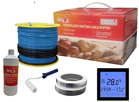 Nassboards Electric Underfloor Heating Cable System 150w – Touch Screen Thermostat & Cable for Under Tiles & Laminate in Conservatory, Bathroom, Safe Insulation – includes Installation Kit