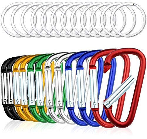 Topbuti 12 Pack Aluminum Carabiners D Ring with Keychain, 2.5 Inch Carabiner Clip D Shape Buckle Spring Snap Hook Keyring for Backpack Water Bottle Key Outdoor Camping Hiking Fishing