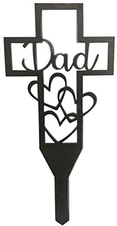 FONDUO Grab Kreuz Metallkreuz Grab Verziert mit Herzen und Blumen, In Erinnerung an Papa und Mama, Grabschmuck Wetterfest (A)