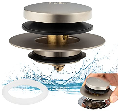Artiwell Universal Tip Toe Bath Drain Stopper and Cover, Bathtub Drain Stopper, Replaces Lift and Turn, Tip-Toe and Trip Lever drains for Tub, EZ Installation and Clearing (Brushed Nickel)