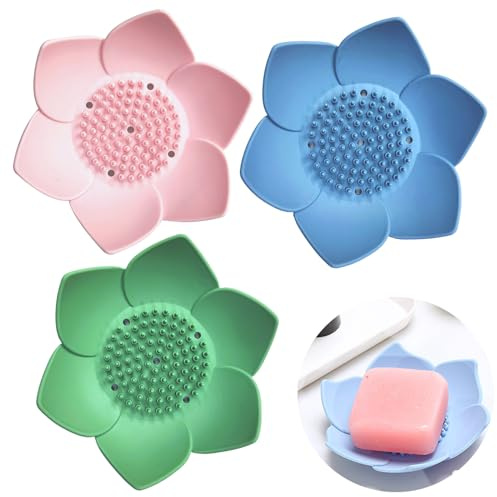 3 stycken tvålskålar, Lotus tvålskål, silikonbas tvålhållare, lämplig för badrum, för förvaring av tvål (tre färger)