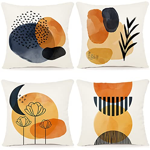 ZWJD Juego de 4 Funda Cojin 40x40 Cojines Sofa Fundas Patrón Geométrico Fundas de Cojines Decorativos Cojines de Lino para Sofa para Sala de Estar Jardín Coche Fundas para Cojines 40 x 40-A081