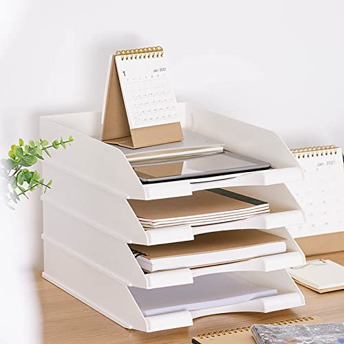 ZYFAB Stapelbar Papierablagen, Desktop-Racks für Schreibtisch Aktenablage Briefablage Zubehörablage für Desktop A4 Papierhalter Zubehör,Weiß,5 Layer