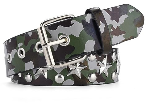 CWCYYDSYY Nieten-Camouflage-Gürtel Y2K Punk Hip-Hop Kunstleder für Cosplay für Männer und Frauen, Grün 1, L