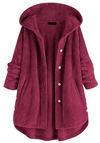 Pyjama pour femme - Vêtement de nuit chaud en peluche à capuche - Manteau long à capuche - Cardigan en polaire à boutons - Grande taille - Ouvert sur le devant - Velours - Couleur unie - Chemise de