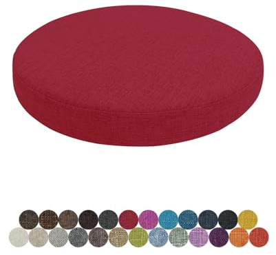 Lsjoaw Rund Sitzkissen Stuhlkissen 30 X 30 X 3CM(1 Pieces) Leinen Sitzpolster Abnehmbares Memory Schaum Runde für Stuhl Bank Hocker Haus Küche Esszimmer Garten Büro Sitzauflage,Rot