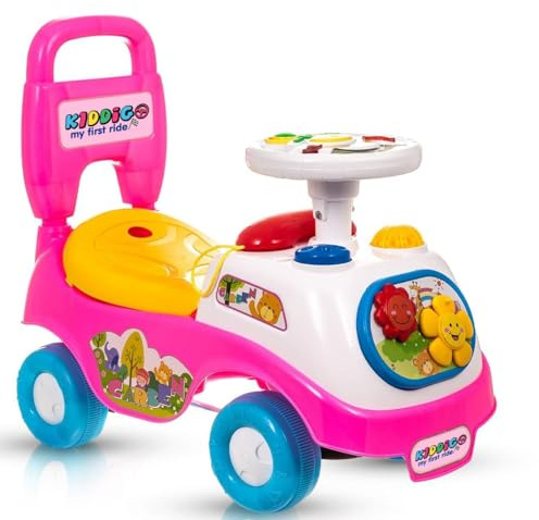 Kids First Ride On Cars Girls Boys Push Along Musical Car Infant Walker Buggy Car Toy Colourful First Steps Toddler Trike with Storage Box (Pink)