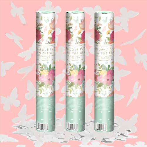 OH YEAH - 3 Uds Cañón Confeti Boda 30 cm - Cañones de Confeti Mariposas - Bodas - Papel Biodegradable - Celebraciones - Decoración Eventos - Gran Potencia de Alcance - Para Interiores y Exteriores