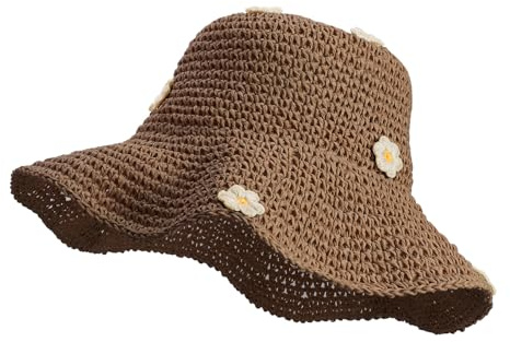 MILAKOO Floppy Secchiello Cappello Ricamato Margherita Fiore Paglia Ombrellone Vuoto Cappello da Pesca per Esterni