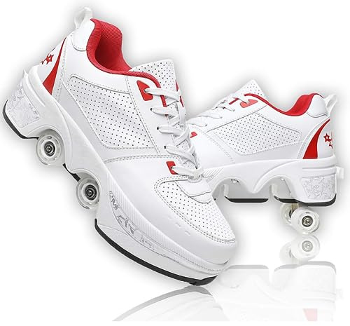 Skoterskor, skor med hjul, rullskridskor flickor och pojkar, skateboardskor, bekväma och ventilerande fyrhjulingskridskor, justerbara rullskor/sneakers med dolda hjul