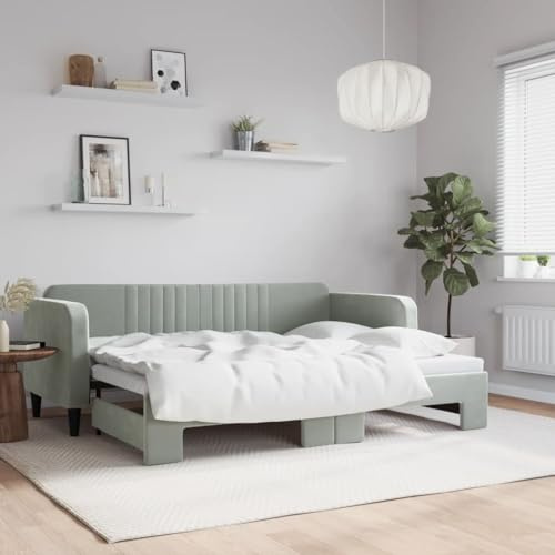 CKioict Modern Doppelbett Einzelbett Jugendbett Tagesbett Ausziehbar Hellgrau 80x200 cm SamtGeeignet für Gästezimmer, B&Bs, Schlafzimmer