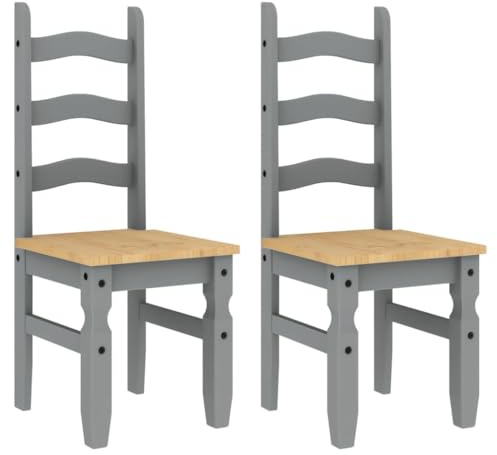 vidaXL Essstühle 2 STK., Holzstuhl Stuhl für Esszimmer Küche, Esszimmerstuhl Küchenstuhl Hochlehner, Restaurantstuhl Hotelstuhl, Grau Massivholz Kiefer