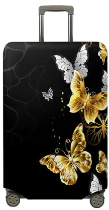 Highdi Schmetterling Kofferhülle, Elastisch Reise Kofferschutzhülle Reisekoffer Koffer Schutzhülle, Kofferhülle Kofferschutzhülle, Kratzfest Kofferschutz (Goldener Schmetterling,XL (29-32 Zoll))