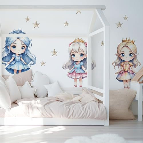 Unik Nordic Wandsticker Prinzessinnen und Sterne Motiv A, XL - 75 x 130 cm, Aufkleber für die Wand, Wandtattoo rückstandslos entfernbar, Wanddekoration für Kinderzimmer und Babyzimmer, Wandaufkleber