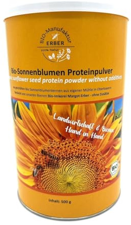 BIO-Manufaktur ERBER 100% Natur Poudre de protéines de tournesol bio - 500 g - 100% pure protéine de tournesol d'Allemagne/Haute-Bavière - Sans additifs - Source de protéines végétaliennes