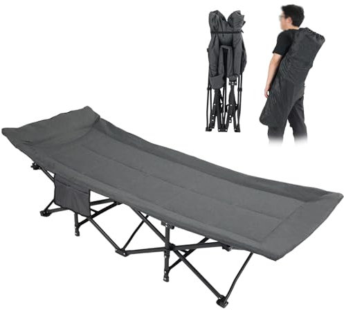 Campingbett feldbett klappbar,Feldbett Klappbar mit Matratze Kopfkissen Seitentasche, klappbares Campingbett bis 200 kg belastbar, Campingliege mit Tragetasche für Garten Angeln Outdoor Gästebett