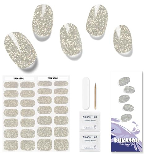 DUKASOU Gel Nail Strips - 28 pcs Gel Nail Stickers-Full Wraps- Salon Quality Soft Holy Gels Nails Stickers UV- Long Lasting, UV Lamp Compatible, Easy to Carry& Use & Remove