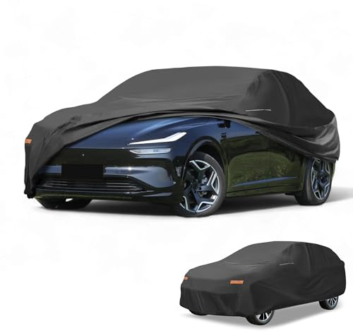 Partuto Universellt SUV bilöverdrag vattentätt alla väder regnskydd heltäckande ytterskydd med spegelfickor 210D-PU svart passform för SUV-längd 182 cm till 190 tum